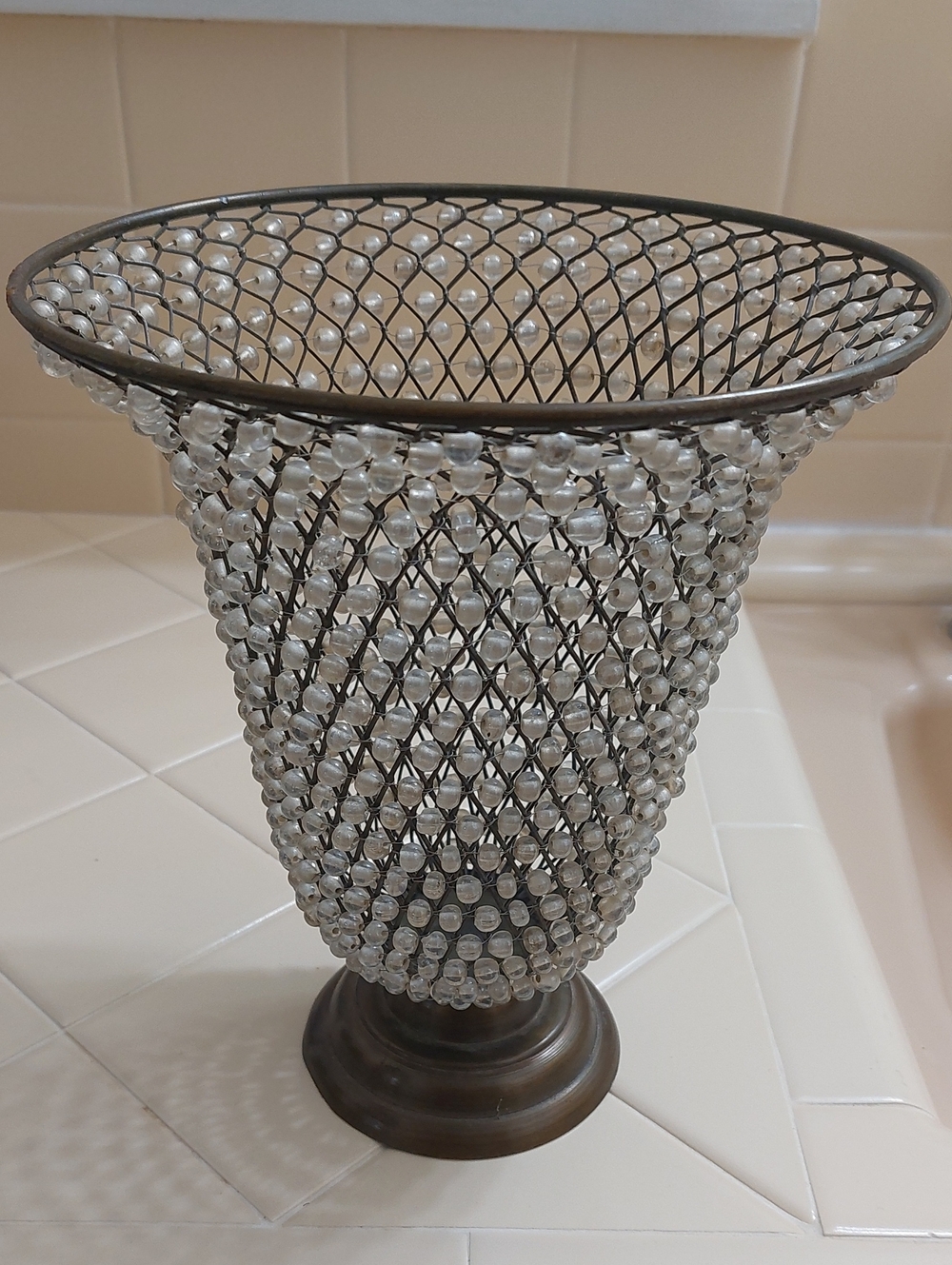 Bombay Clear Beaded Mesh Vase with Bronze Finish